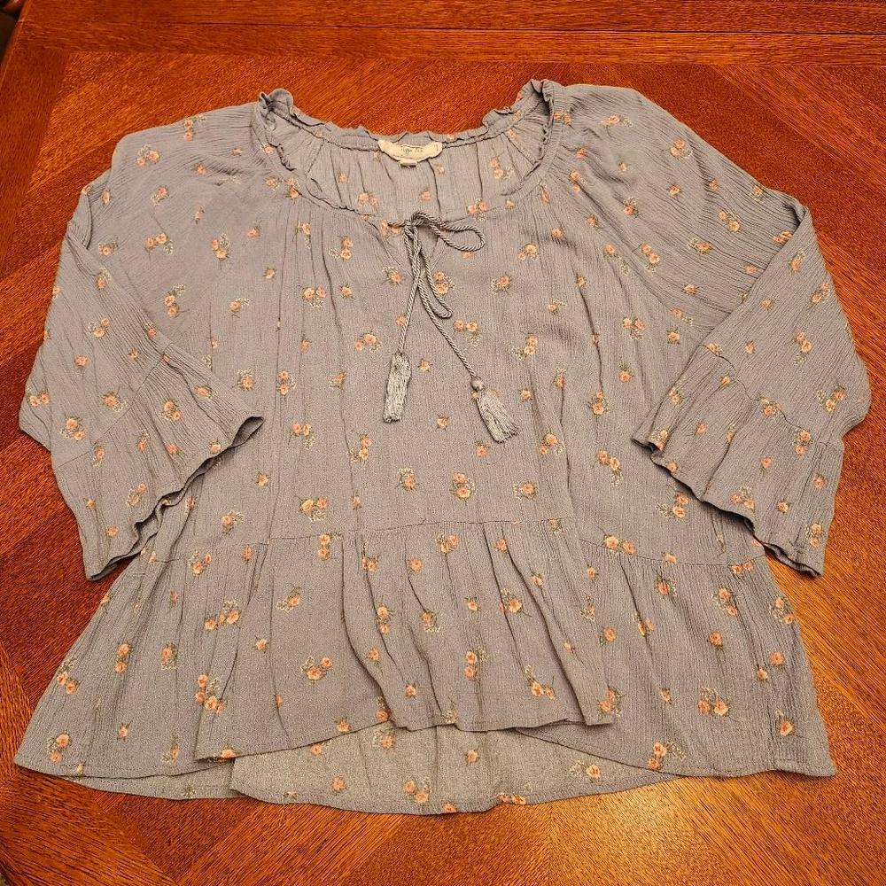 Women's Hippie Rose Blue Floral Blouse L A2